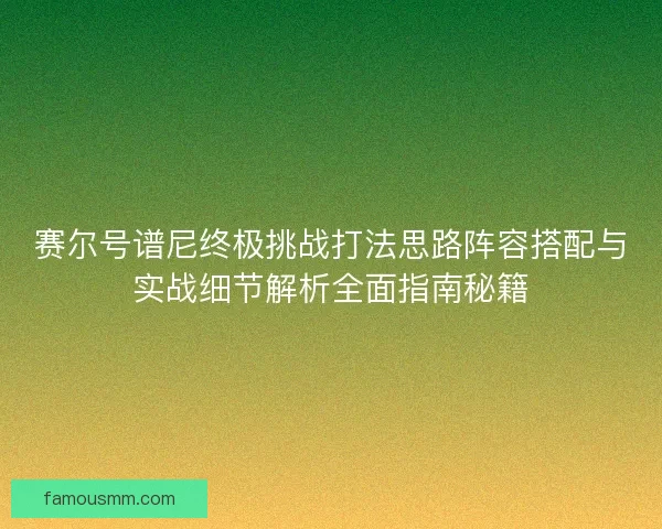 赛尔号谱尼终极挑战打法思路阵容搭配与实战细节解析全面指南秘籍